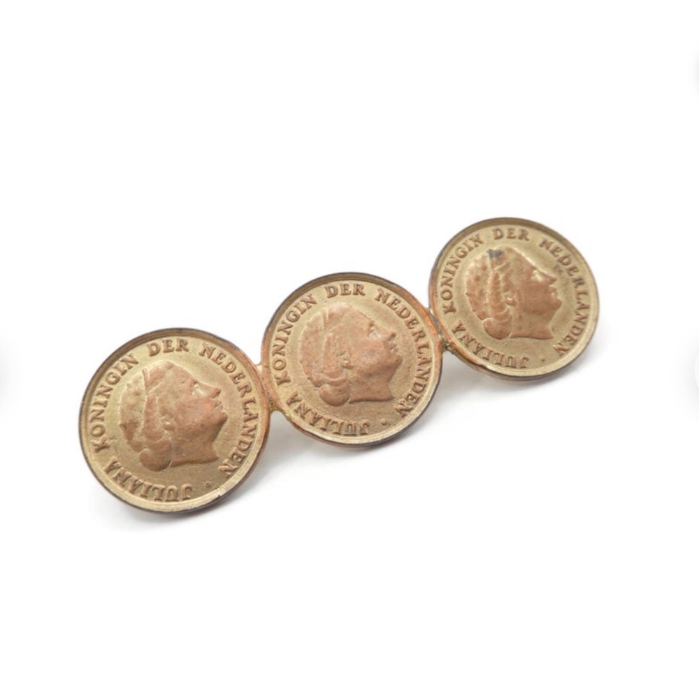 Vintage, Netherlands Coin Brooch, 1950's, Gold Ton